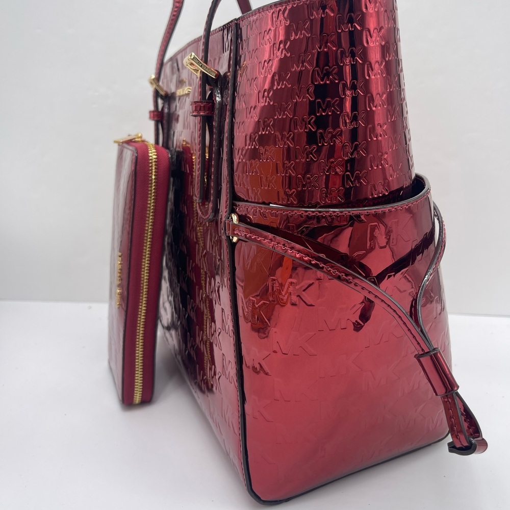 MICHAEL KORS Voyager Lg Metallic Logo Debossed EW  Tote & Jet Set Lg Logo Wallet - Picture 6 of 16